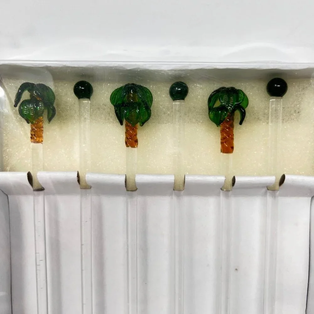 Swizzle Sticks LS Arts Venezia Art Glass Palm Trees New Old‎ Stock 2 Sets of 6